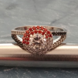 Sterling silver ring with synthetic stones, found by Jim D.