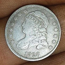 1828 Capped Bust dime, found by Gary J.