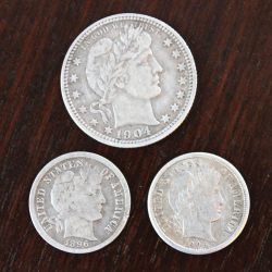 Spill of silver Barber coins, found by Mike F.