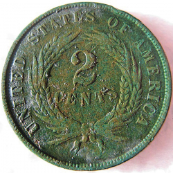 1867 two-cent coin, found by Randy G.