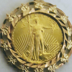 $5 gold bullion coin necklace, found by Barry N.