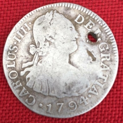 Pièce espagnole en argent d’un réal de 1794 ,trouvée par Dwight R.